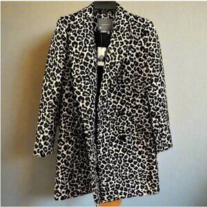 Anthropologie Double Breasted Leopard Midi Jacket Black Womens 2